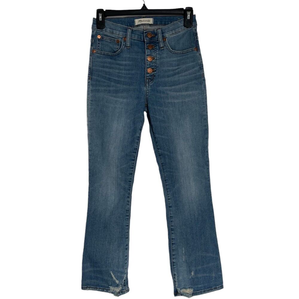 Madewell SZ 24 Cali Demi-Boot Jeans Button-Fly Mid-Rise Distressed Whiskered